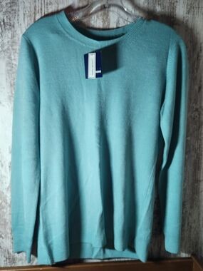 Basic Editions Women's Teal Crewneck Lightweight Knit Sweater Med NWT Kmart